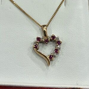 10k yellow gold Elegant Gold Heart Necklace with real rubies and diamonds